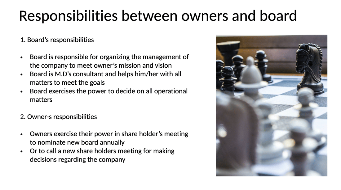 Responsibilities between owners and board